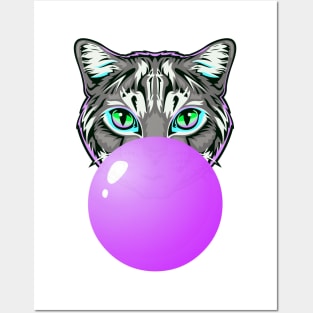 Purple Bubblegum Cat Posters and Art